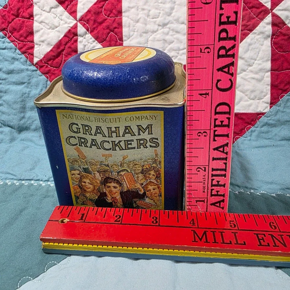 Bristolware Graham Crackers Blue Square Collectible Tin Small Blue Vintage Style